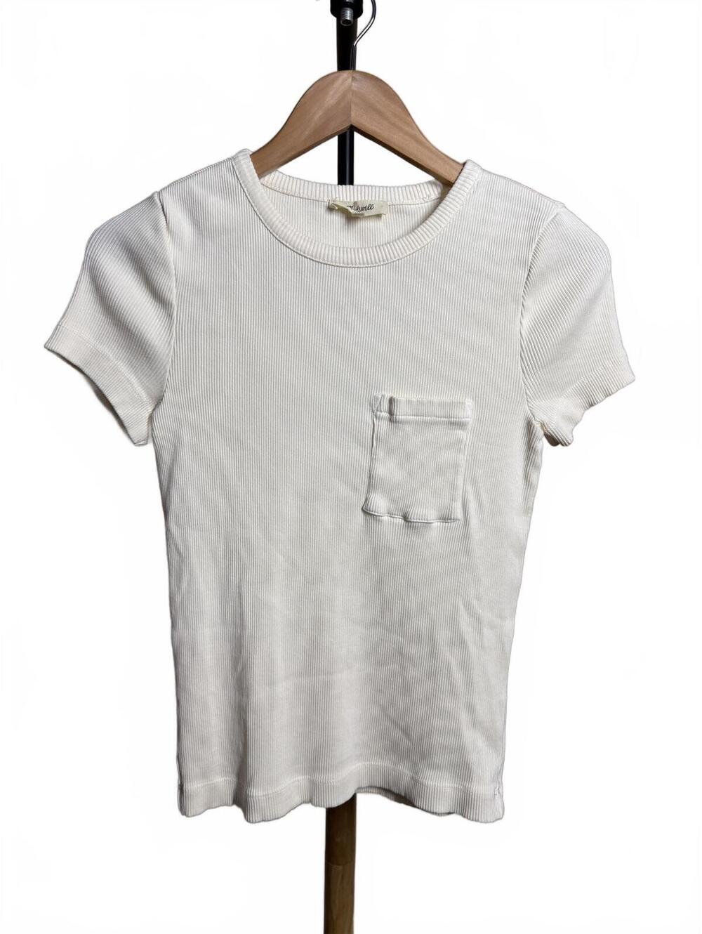 Madewell White Ribbed Short Sleeve Pocket Tee